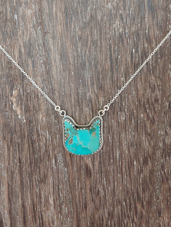 Jewelry - Turquoise Cat Silhouette Sterling Silver Pendant Necklace